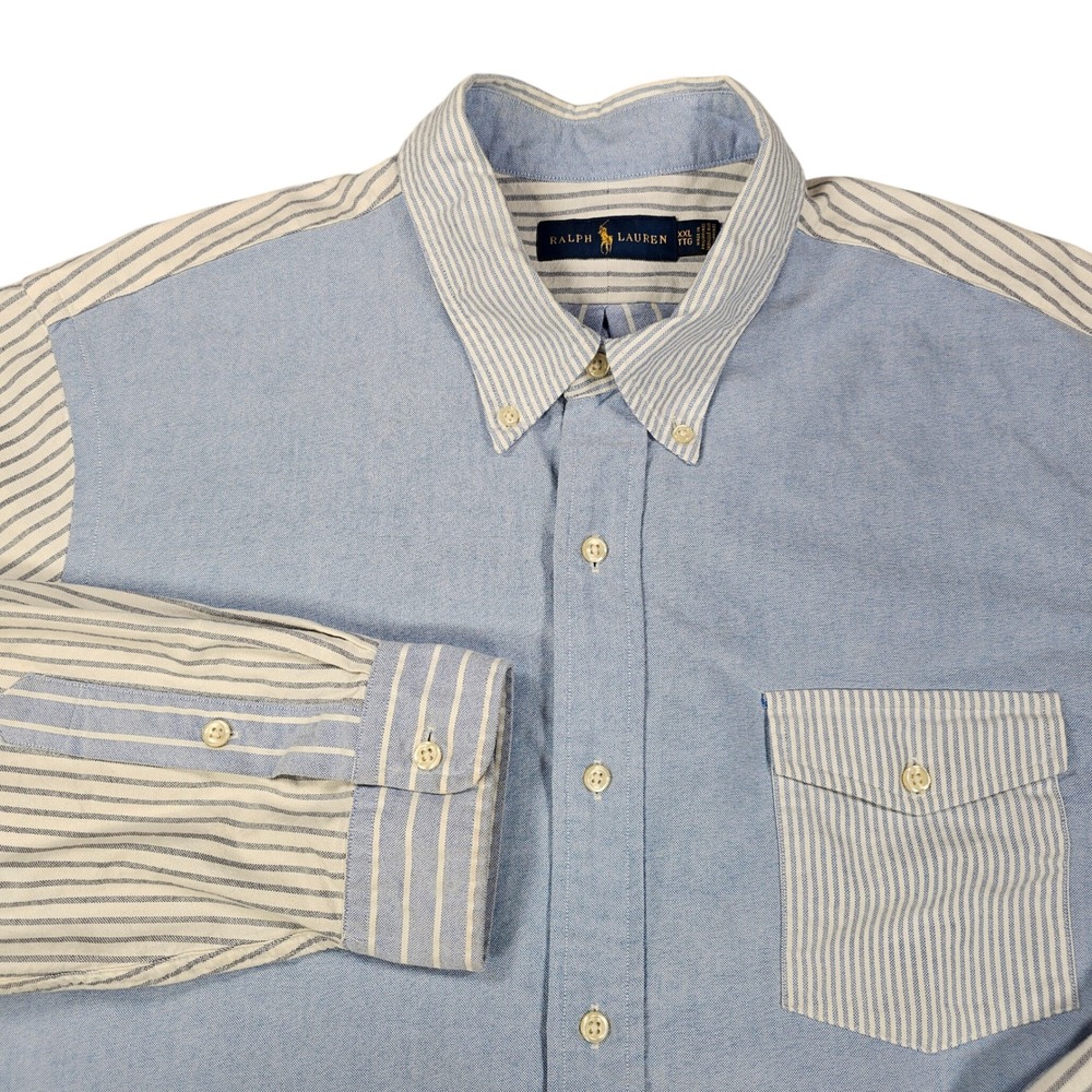 Ralph Lauren Patchwork Striped Oxford Mens XXL Long Sleeve Button Down Shirt